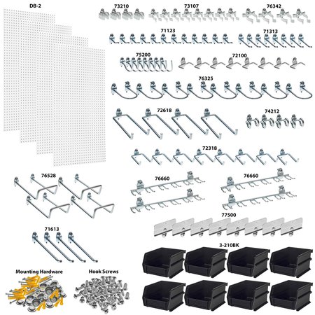 Triton Products (4) 24 In. W x 48 In. H x 1/4 In. D Polypropylene Pegboards 96 pc. DuraHook Assortment 8 Hanging Bins DB-4KIT